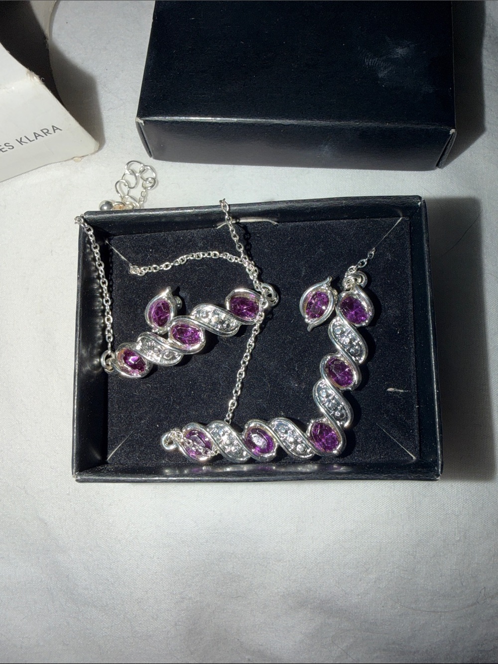Avon Silver-Tone Necklace, Bracelet and Earring Set with Purple Stones